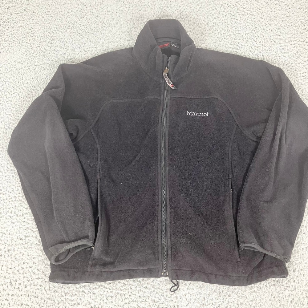 Marmot Fleece Jacket Mens M Black Full Zip Mock Neck Outdoor Hiking Gorpcore